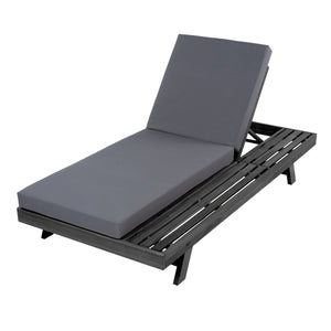 Black Acacia Wood Outdoor Chaise Lounge with Water-Resistant Cushions