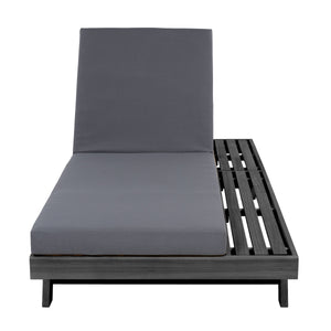 Black Acacia Wood Outdoor Chaise Lounge with Water-Resistant Cushions