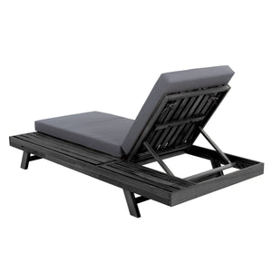 Black Acacia Wood Outdoor Chaise Lounge with Water-Resistant Cushions