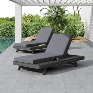 Black Acacia Wood Outdoor Chaise Lounge with Water-Resistant Cushions