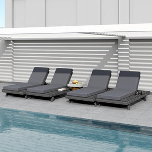 Black Acacia Wood Outdoor Chaise Lounge with Water-Resistant Cushions
