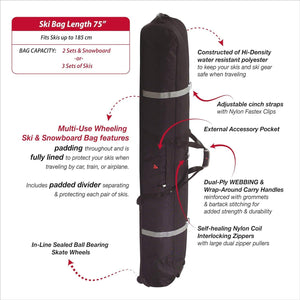 BLACK ATHALON 370 Multi-Use Wheeling Ski/Snowboard Bag - 185cm - TRAPSKI