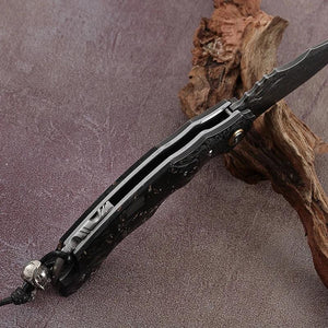 Black gold EDC Gentlemen's Pocket Knife with 14K Gold Foil Carbon Fiber Handle & Sheath Personalized - TRAPSKI