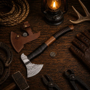 Best Handmade Damascus Tomahawk Axe Black Hawk with Belt Leather Sheath