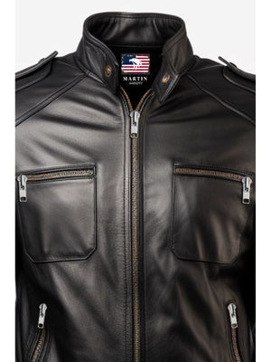 Black Leather Bomber Jacket for Men