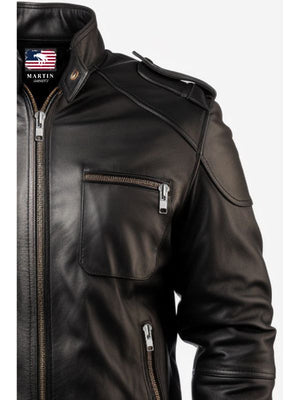 Black Leather Bomber Jacket for Men