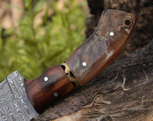 Blast Damascus Tracker Knife with Ram Horn Handle - TRAPSKI