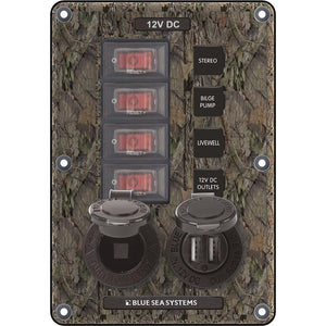 Blue Sea 4324 Circuit Breaker Switch Panel 4 Postion - Camo w/12V Socket Dual USB - TRAPSKI