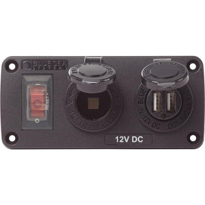 Blue Sea 4363 Water Resistant USB Accessory Panels - 15A Circuit Breaker, 12V Socket, 2.1A Dual USB Charger - TRAPSKI