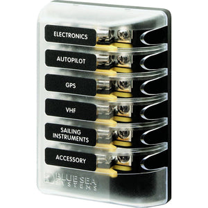 Blue Sea 5018 ST Glass Fuse Block w/out Negative Bus - 6 Circuit - TRAPSKI