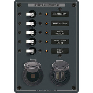 Blue Sea 8120 - 5 Position 12V Panel w/Dual USB 12V Socket - TRAPSKI