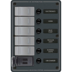 Blue Sea 8121 - 5 Position Contura Switch Panel w/Dual USB Chargers - 12/24V DC - Black - TRAPSKI