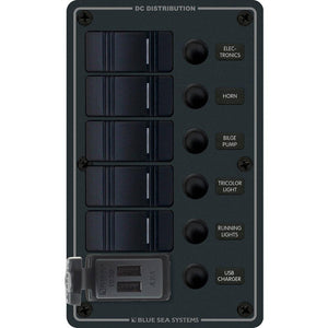 Blue Sea 8521 - 5 Position Contura Switch Panel w/Dual USB Chargers - 12/24V DC - Black - TRAPSKI