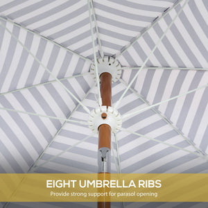 Blue Stripe Outdoor Patio Umbrella with Tilt and Vent - Steel Frame