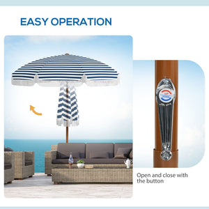 Blue Stripe Outdoor Patio Umbrella with Tilt and Vent - Steel Frame