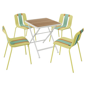Modern Striped 4 Piece Outdoor Set with Folding Square Table - Orange or Green