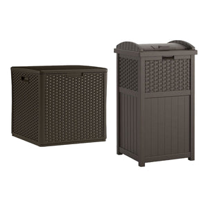 Suncast 60 Gallon Outdoor Storage Deck Box & 33 Gallon Trash Hideaway, Java