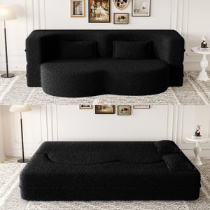 Modern Floor Futon Sofa Bed with Teddy Fabric and Two Pillows - Multiple Colors