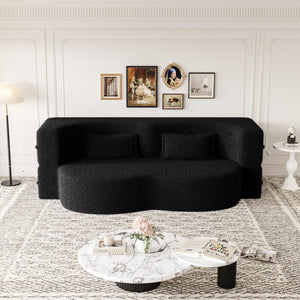 Modern Floor Futon Sofa Bed with Teddy Fabric and Two Pillows - Multiple Colors