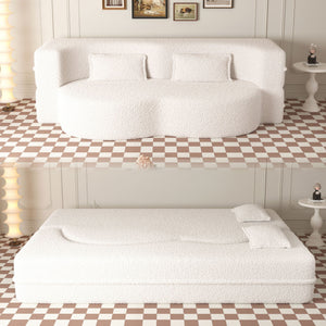 Modern Floor Futon Sofa Bed with Teddy Fabric and Two Pillows - Multiple Colors
