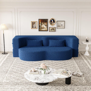 Modern Floor Futon Sofa Bed with Teddy Fabric and Two Pillows - Multiple Colors