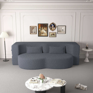 Modern Floor Futon Sofa Bed with Teddy Fabric and Two Pillows - Multiple Colors