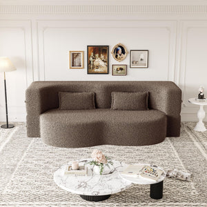 Modern Floor Futon Sofa Bed with Teddy Fabric and Two Pillows - Multiple Colors