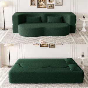 Modern Floor Futon Sofa Bed with Teddy Fabric and Two Pillows - Multiple Colors