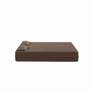 Modern Floor Futon Sofa Bed with Teddy Fabric and Two Pillows - Multiple Colors