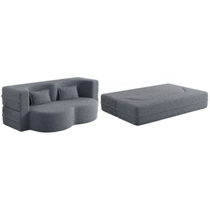 Modern Floor Futon Sofa Bed with Teddy Fabric and Two Pillows - Multiple Colors