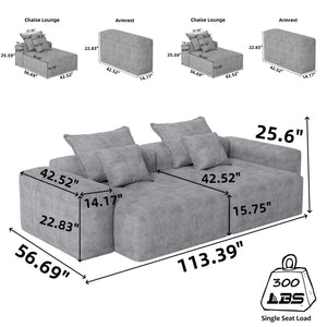 Modern Oversized Modular Sectional Sofa with Pillows - Multiple Colors