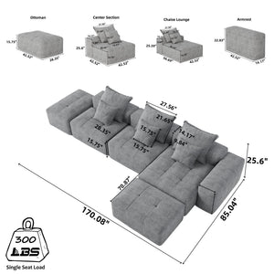 Modern Oversized Modular Sectional Sofa with Pillows - Multiple Colors