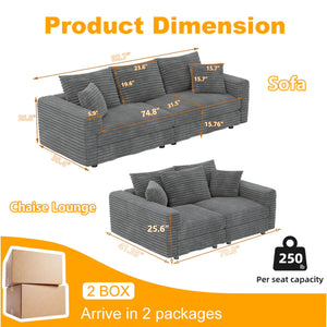 Modern Upholstered Sofa with Deep Cushions - Multiple Sizes & Colors