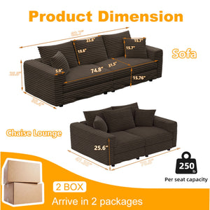 Modern Upholstered Sofa with Deep Cushions - Multiple Sizes & Colors