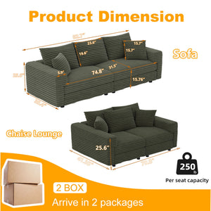 Modern Upholstered Sofa with Deep Cushions - Multiple Sizes & Colors