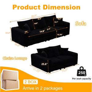 Modern Upholstered Sofa with Deep Cushions - Multiple Sizes & Colors