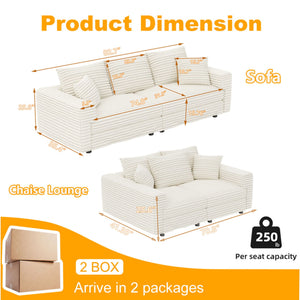 Modern Upholstered Sofa with Deep Cushions - Multiple Sizes & Colors