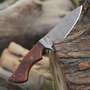 Bolt Damascus Custom Hunting Knife with Exotic Rose Wood Handle - TRAPSKI