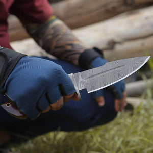 Bolt Damascus Custom Hunting Knife with Exotic Rose Wood Handle - TRAPSKI