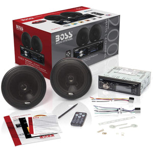 BOSS Audio Vehicle Single DIN Bluetooth Stereo System w/ Full Range Speaker Pair - TRAPSKI