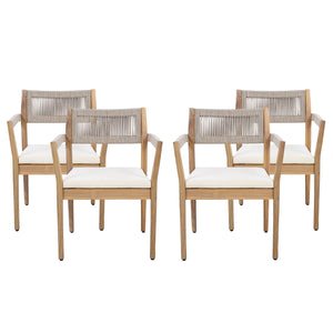 Braided Acacia Wood Outdoor Dining Chairs Set of 4