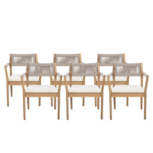 Braided Acacia Wood Outdoor Dining Chairs Set of 4