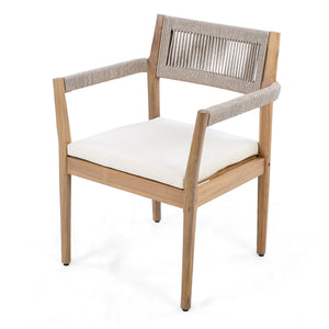 Braided Acacia Wood Outdoor Dining Chairs Set of 4
