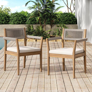Braided Acacia Wood Outdoor Dining Chairs Set of 4