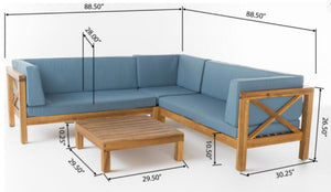 Brava X-Back 4-Piece Outdoor Sofa Set with Water-Resistant Cushions - Blue