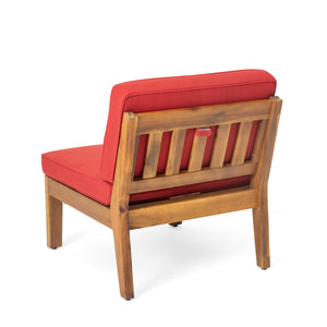 Grenada 5 Seater Acacia Wood Sectional Armless Sofa Set, Teak + Red
