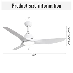 Bredoom 52" Ceiling Fan with Remote Control and LED Light - White or Light Brown