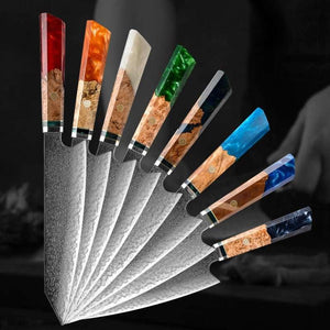 Brilliance Japanese VG10 Damascus 8-inch Chef's Knife with Exotic Olive Wood Handle & Sheath - TRAPSKI