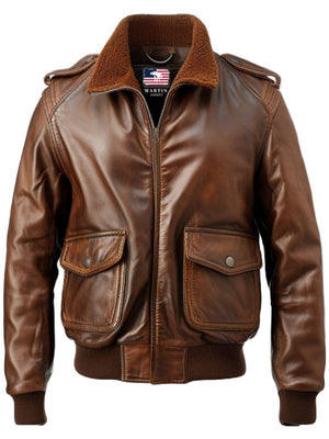 Brown Aviator Men Leather Bomber Distressed Jacket