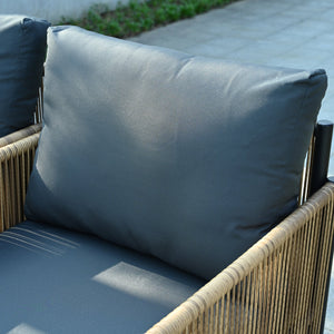 Brown PE Wicker Outdoor Sofa Set with Removable Grey Cushions - 2 Pieces